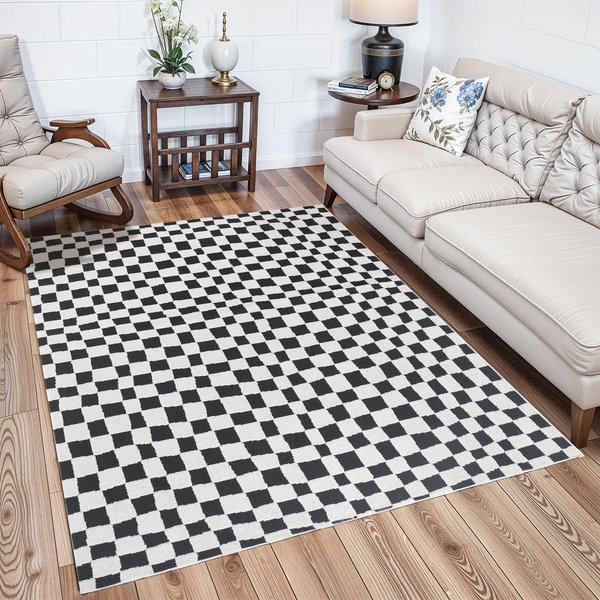 Livabliss Scandi Modern High Pile Checkered Irina Area Rug in Black | Size: 160 cm x 215 cm