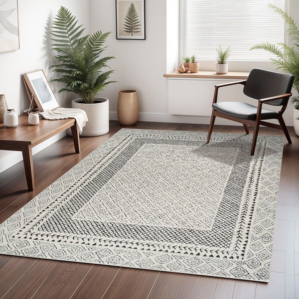 Livabliss Scandi Geometric High Pile Ambre Area Rug in Black | Size: 160 cm x 215 cm