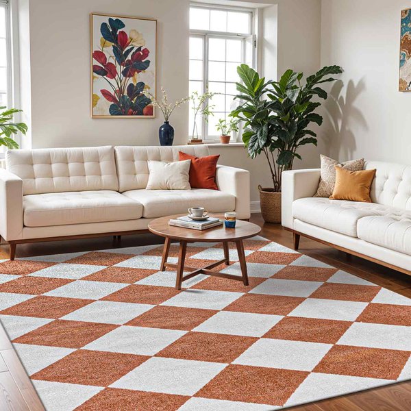 Livabliss Lilian-Washable White Orange Geometric Diamond Living Dining Rug in Red | Size: 160 cm x 215 cm