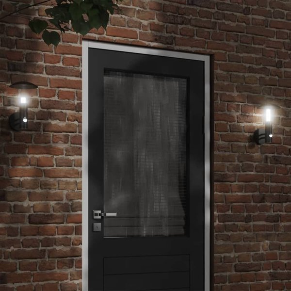 Berkfield Home Outdoor Wall Lights with Sensors 2pcs Black Stainless Steel