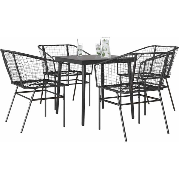 Berkfield Home 5 Piece Garden Dining Set Black Poly Rattan Glass