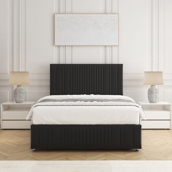BSSPOKE Rosie Plush Velvet Divan Bed Set 24" Headboard & Mattress No Drawers in Black | Size: Super King