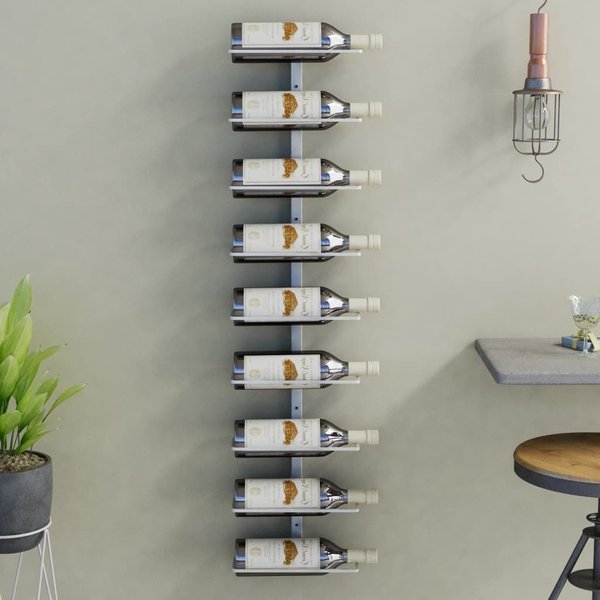 Berkfield Home Wall-mounted Wine Rack for 9 Bottles White Iron