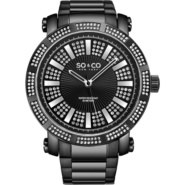 SO&CO Women's Madison 5563 50mm Crystal Watch with Stainless Steel Strap in Black