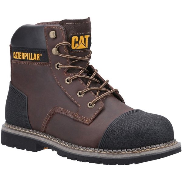 Caterpillar Men's 'Powerplant S3' Leather Safety Boots in Brown | Size: 13
