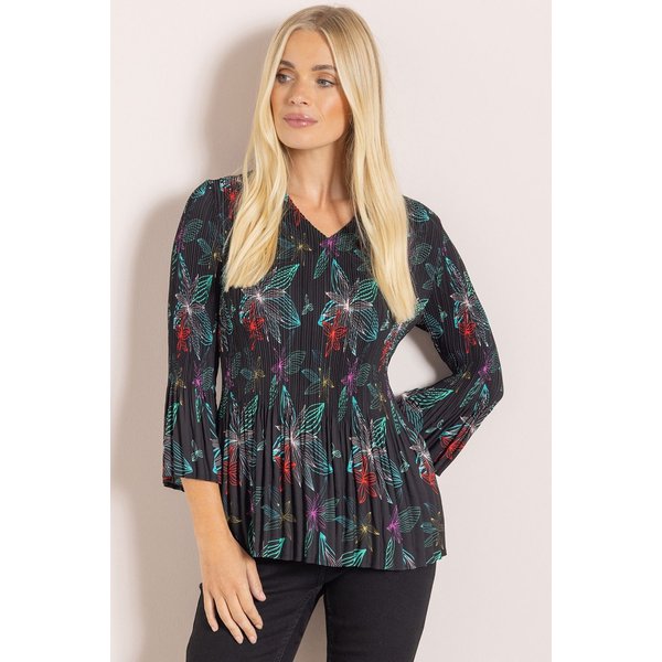 Klass. Botanical Print Pleated Chiffon Top