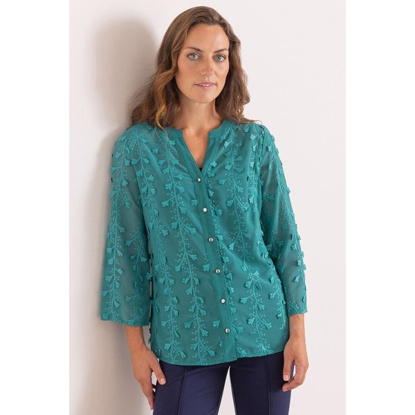 Anna Rose Floral Embroidered Blouse in Turquoise
