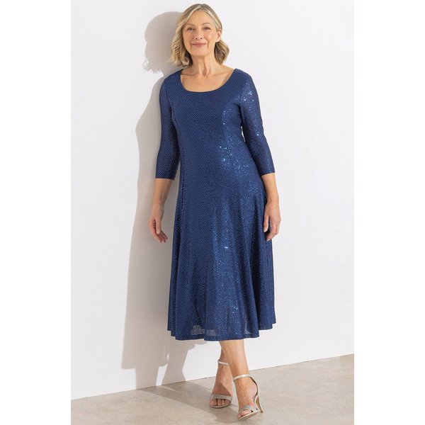 Anna Rose Women's Shimmer Midi Dress in Midnight | Size: 14
