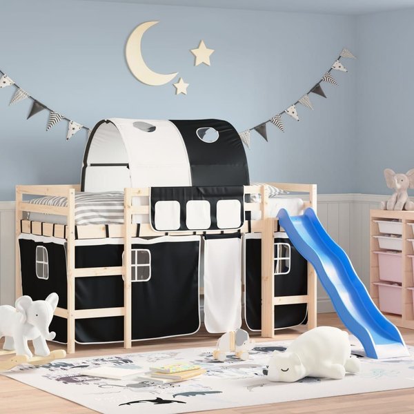 Berkfield Home Curtains for Loft Bed with Tunnel White & Black Polyester