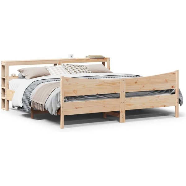 Berkfield Home Bed Frame with Headboard 180x200 cm Super King Solid Wood Pine in Brown