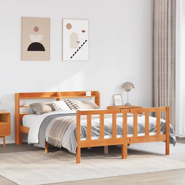Bed Frame with Headboard without Mattress Wax Brown 135x190 cm Double