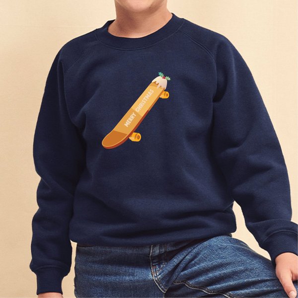 The Alphabet Gift Shop Skateboard Christmas Jumper in Navy | Size: 11-12 Years