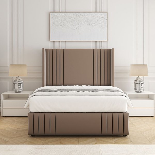 BSSPOKE Peyton Divan Bed Set Plush Velvet 54"Headboard & Mattress No Drawers in Bronze | Size: King