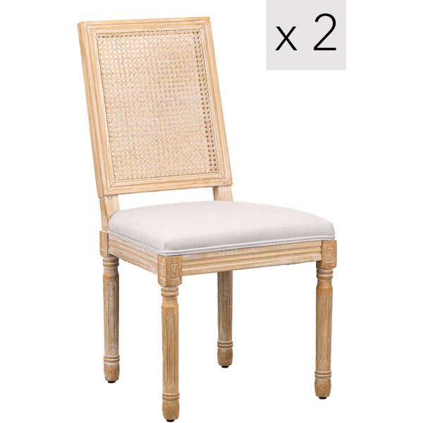 Nordlys Set of 2 Classic Dining Room Chairs Wood Cane Rattan Fabric in Light Grey