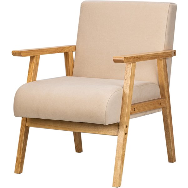 Nordlys Scandinavian Lounge Armchair with Wooden Frame in Beige