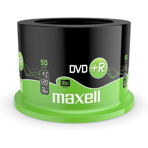 Maxell DVD+R 4.7 GB 16X 120 Min Video - 50 Pack in Silver
