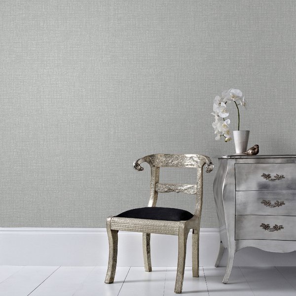 Boutique Grey Chenille Textured Plain Metallic Luxury Wallpaper | Size: 10000mm x 520mm