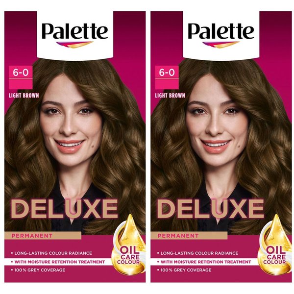 Schwarzkopf Deluxe Creme Colouration 6-0 Light Brown 'Hair Dye', 2 Pack