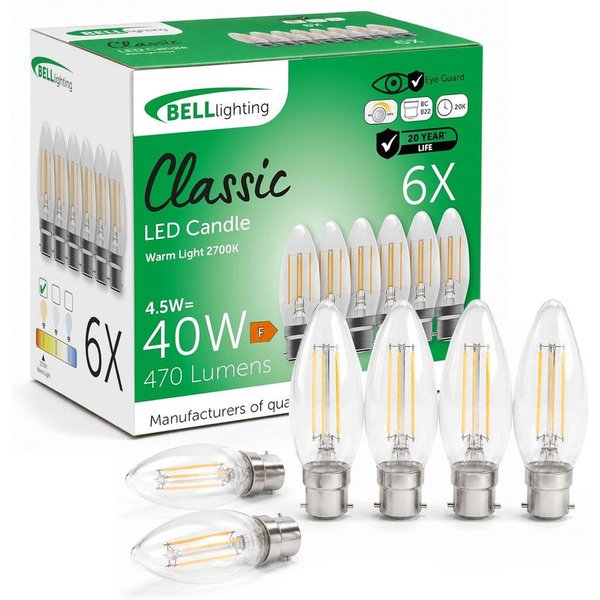 BELL Lighting B22 Dimmable LED Filament Bulb Warm White 4.5W 470lm Bayonet Light | Size: Pack of 6