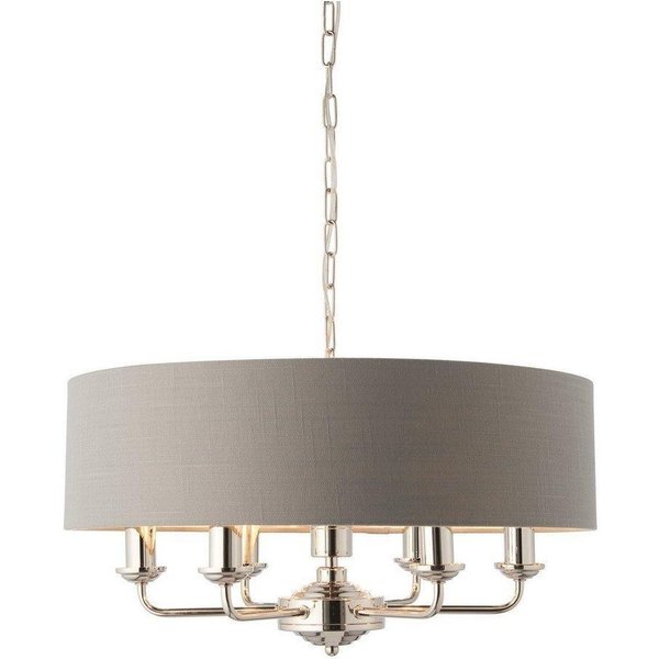 Highclere Cylindrical Pendant Light Bright Nickel Plate Charcoal Fabric