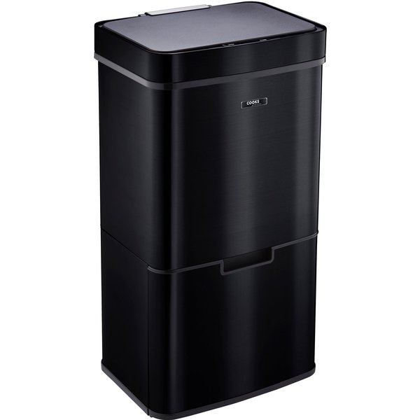Cooks Professional Recycling Sensor Bin 75L with Dual Compartments & Food Caddy in Black