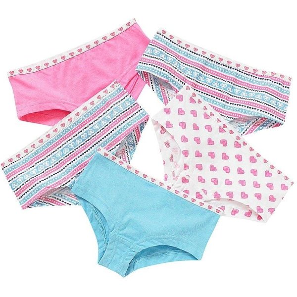 Just Essentials Girl's 5 Pack Printed Hipster Briefs in Pale Blue | Size: 13 Years
