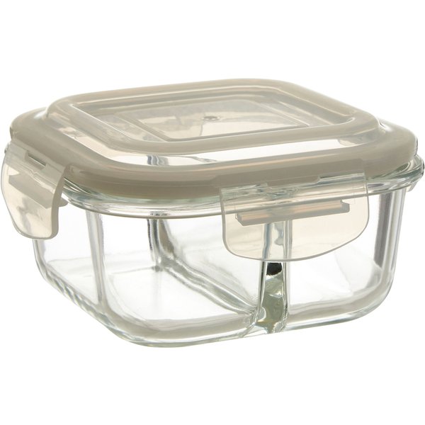 Orsina 2-Section Square Glass Container with Lid - 520ml, Borosilicate Glass with Airtight Silicone Seal in Clear