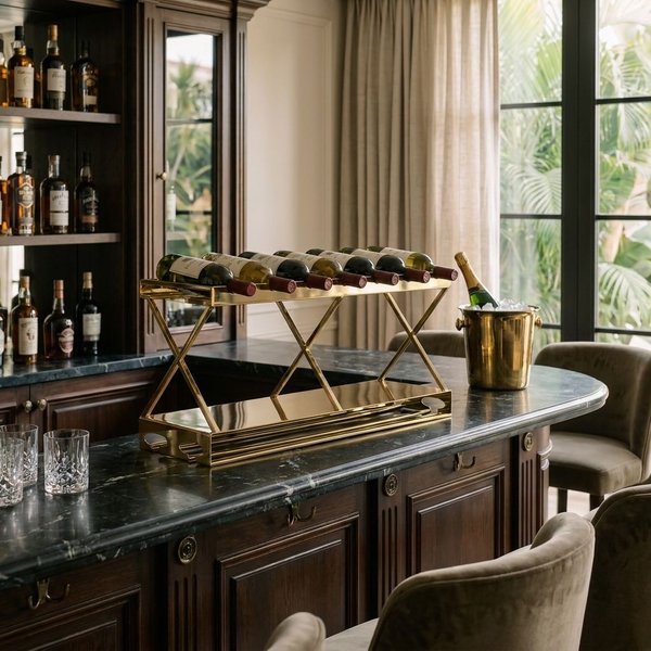 Orsina Elegant 2 Tier 7 Bottle Silver Wine Rack, Space Saving Wine Bottle Rack For Cupboard, Stylish Wine Rack in Gold