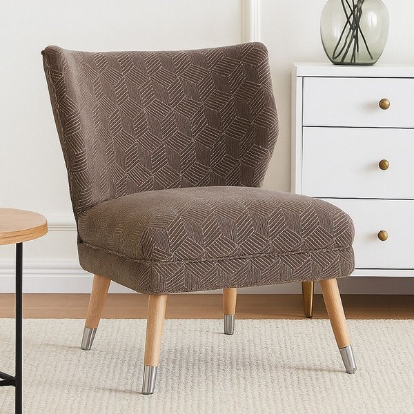 Interiors by PH Grey Chenille Wingback Chair with Wood Legs