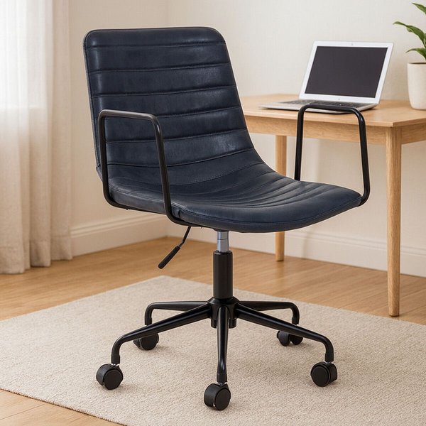 Interiors by PH Striped Leather Effect Office Chair with Arms, Grey