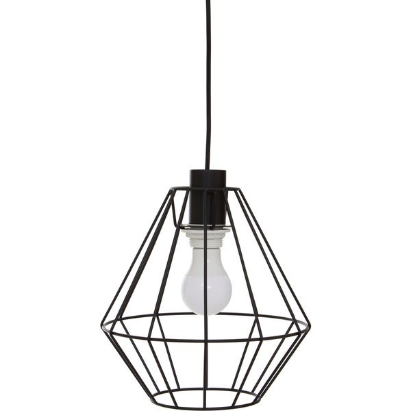 Orsina Black Cage Pendant Light, Open Frame Cylindrical Light Fixture, Urban Ceiling Pendant in Powder-Coated Iron