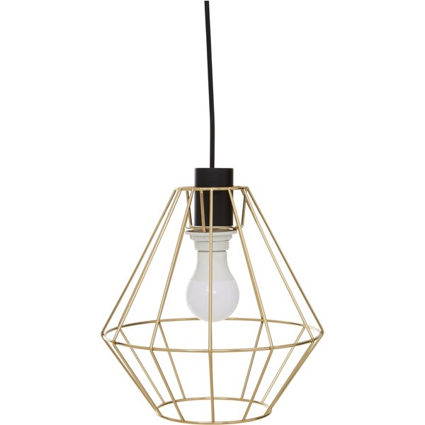 Orsina Black Cage Pendant Light, Open Frame Cylindrical Light Fixture, Urban Ceiling Pendant in Powder-Coated Iron in Gold