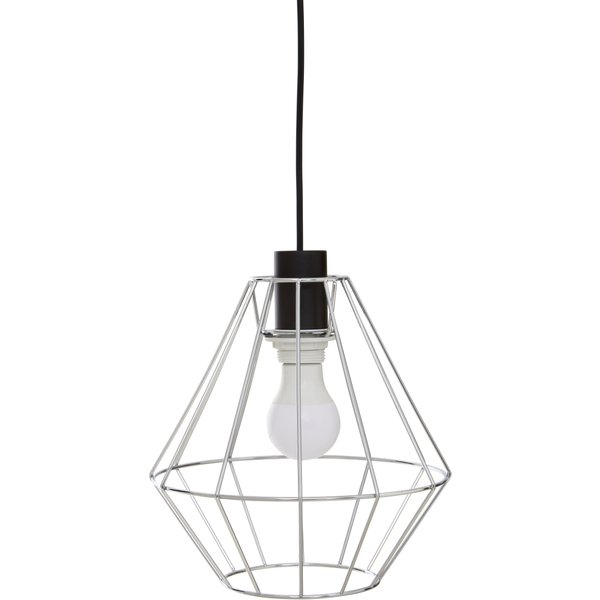Orsina Black Cage Pendant Light, Open Frame Cylindrical Light Fixture, Urban Ceiling Pendant in Powder-Coated Iron in Silver