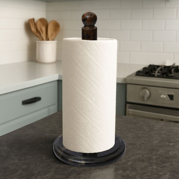 Interiors by PH Interiors by Premier Ziarat Black and Gold Marble Kitchen Roll Holder, Scratch-less, Black