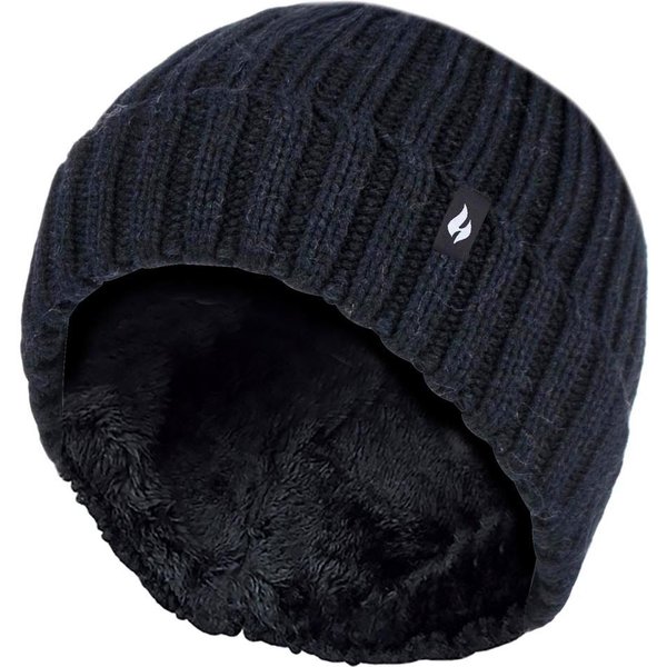 Heat Holders Girl's Thick Chunky Ribbed Thermal Beanie Hat for Winter in Black | Size: 7-10 Years