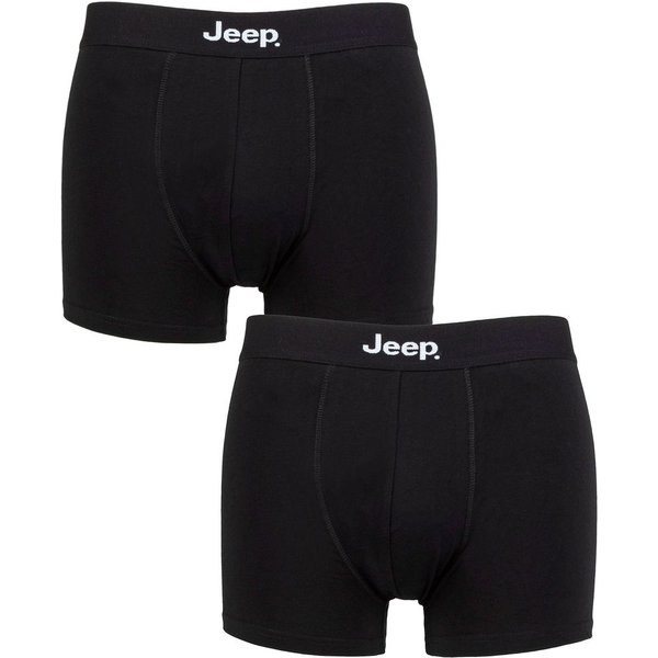 Jeep Men's 2 Pack Cotton Plain Fitted Hipster Trunks in Black | Size: Large