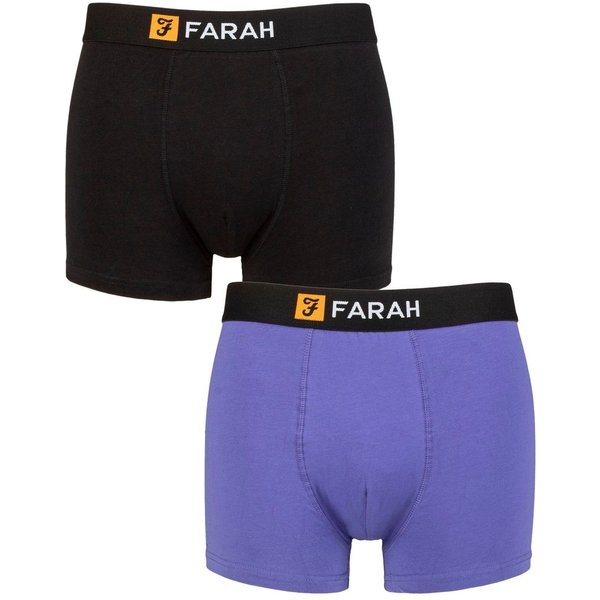 FARAH Men's Mens 2 Pack Plain Cotton Classic Fitted Trunks | Size: Large