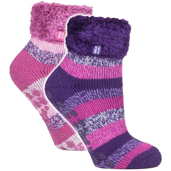 Heat Holders Women's 2 Pack Soft Lounge Socks with Grips in Violet | Size: 4-8