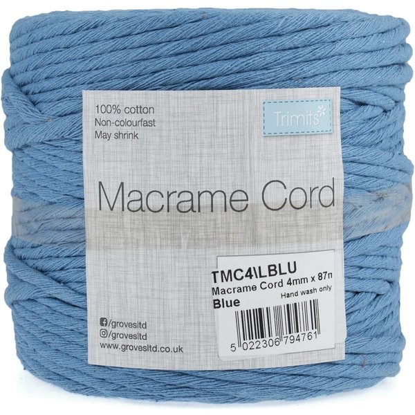 Trimits Trim: Macramé Cord: Cotton: 87m x 4mm: 0.5kg: Pale Blue