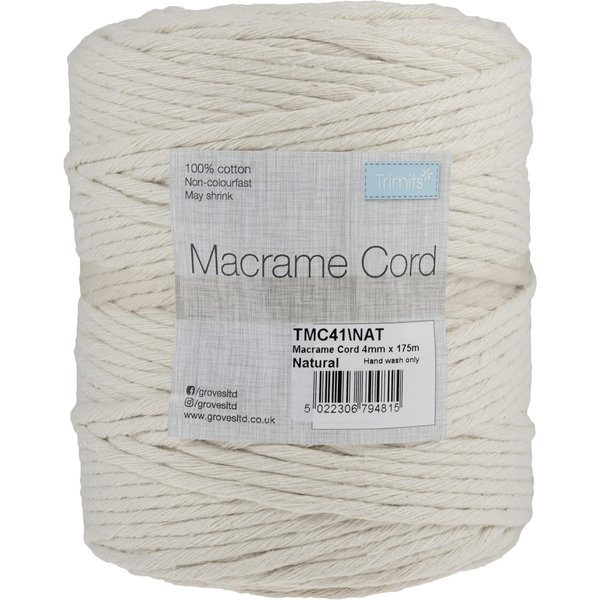 Groves & Thames Trim: Macramé Cord: Cotton: 175m x 4mm: 1kg: Natural