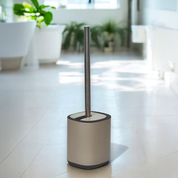 Showerdrape Echo Blue Steel Toilet Brush & Holder in Beige