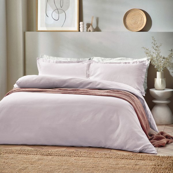 The Linen Yard Waffle Double Duvet Cover Set Cotton Blush, Pink