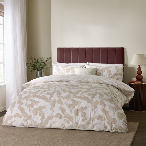 Hoem Lauro Printed Reversible Duvet Cover Set, King, Stone, Cream