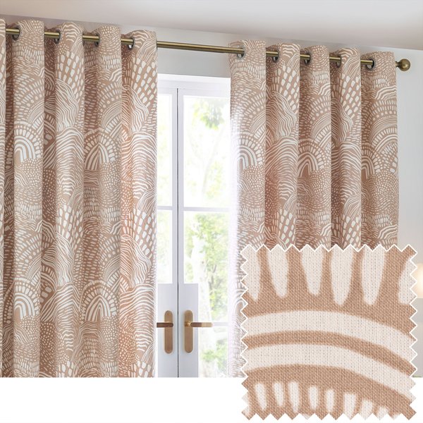 Hoem Nola Abstract Eyelet Curtains In Oat 117 X 137Cm, Multi
