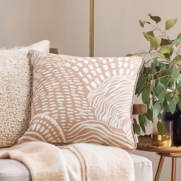 HOEM Nola Abstract 100% Cotton Cushion in Beige | Size: 45 cm x 45 cm