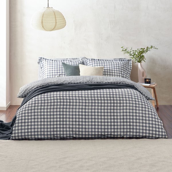 Yard Barton Gingham Check Duvet Cover Set, Double, Navy, Blue