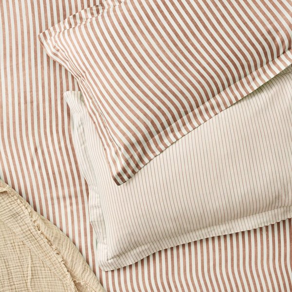 Yard Hebden Mélange Stripe 100% Cotton Pillowcase Pair in Copper | Size: Standard Pillow Case