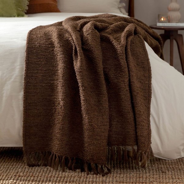 Yard Candar Textured Boucle Throw Cocoa, Brown