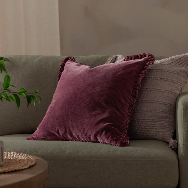 Yard Bertie Cotton Velvet Cushion Burnt Red, Red