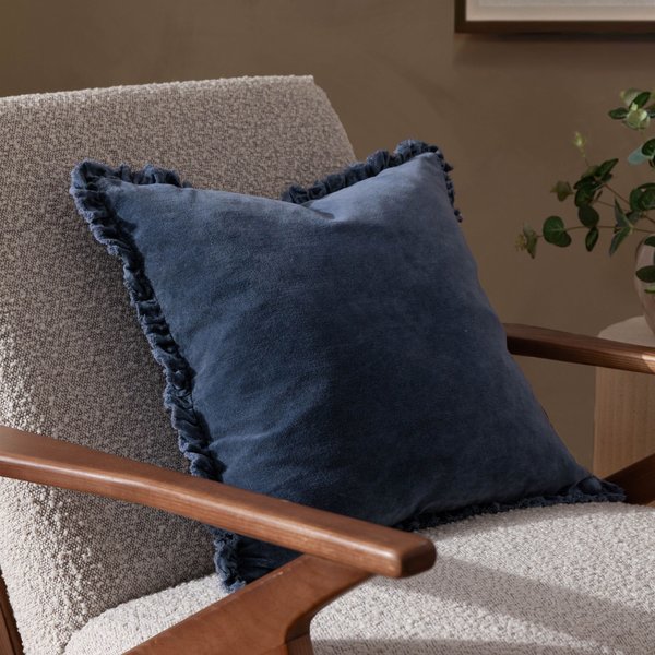 Yard Bertie Cotton Velvet Cushion Ink, Blue